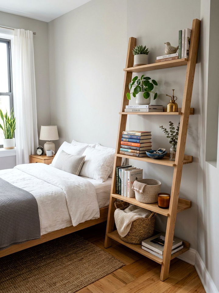 Bedroom Ladder Shelf - 30 bedroom corner ideas