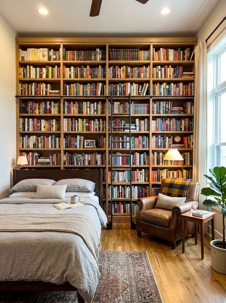 Bedroom Library Wall Bookshelf - 30 bedroom zoning ideas
