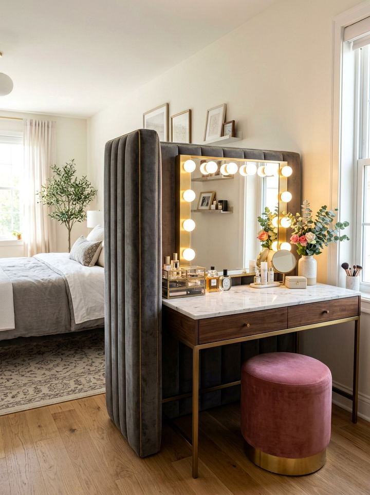 Bedroom Vanity Behind Headboard - 30 bedroom zoning ideas