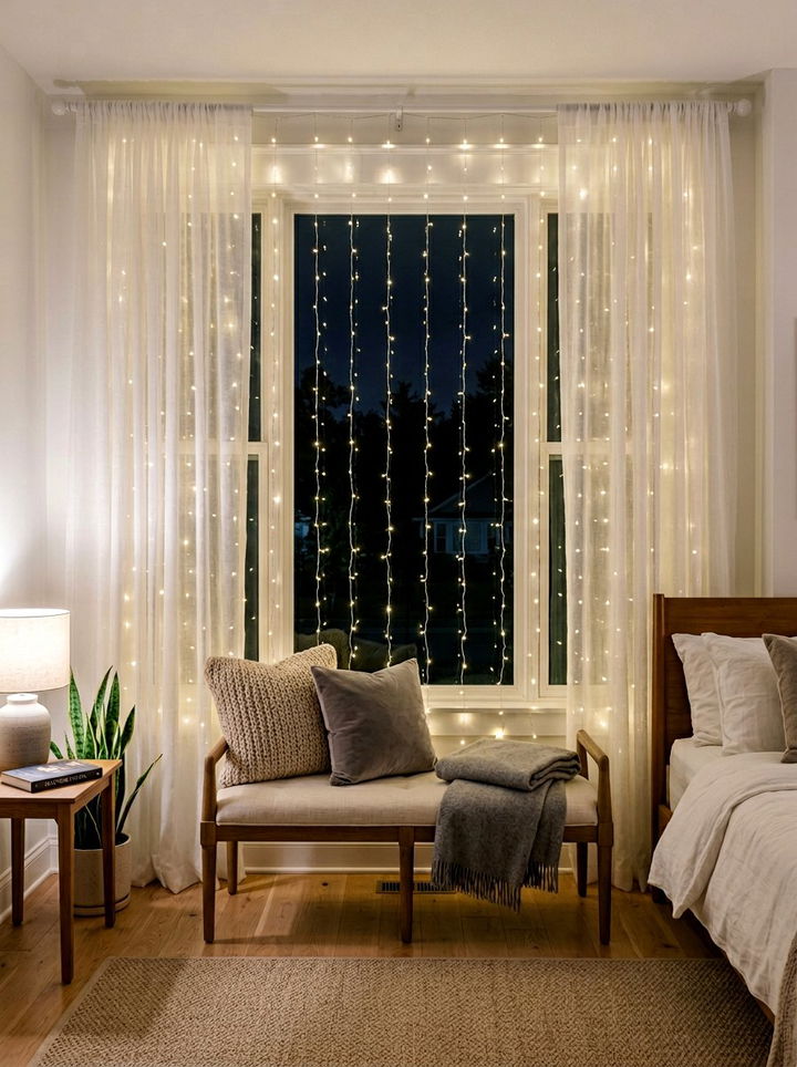 Bedroom Window Curtain Lights - 30 bedroom fairy lights ideas