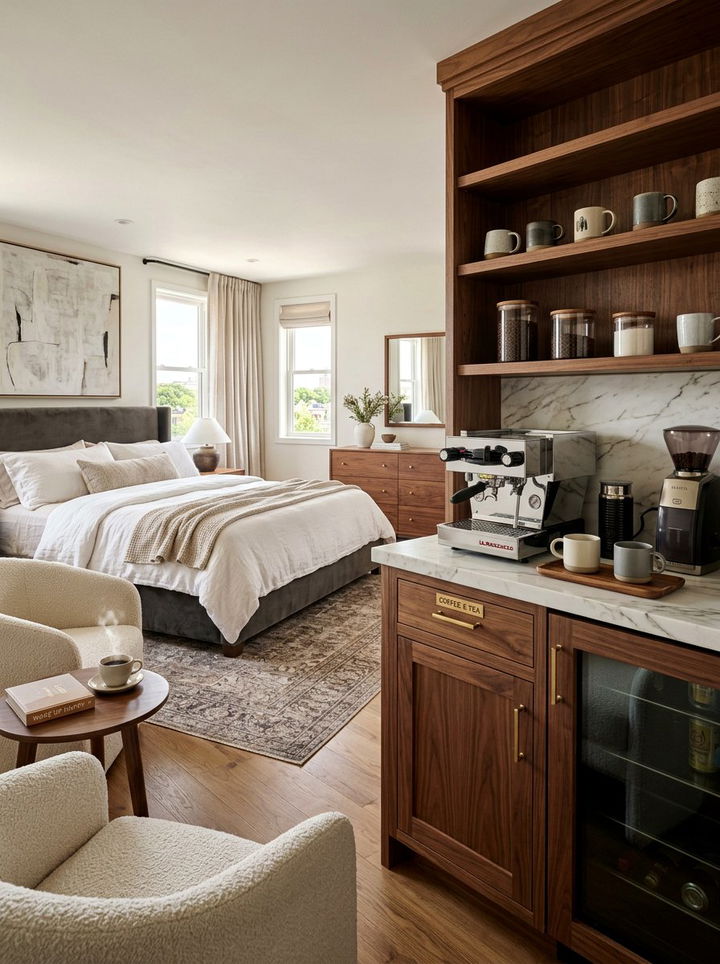 Bedroom With Private Coffee Bar - 30 mansion bedroom ideas