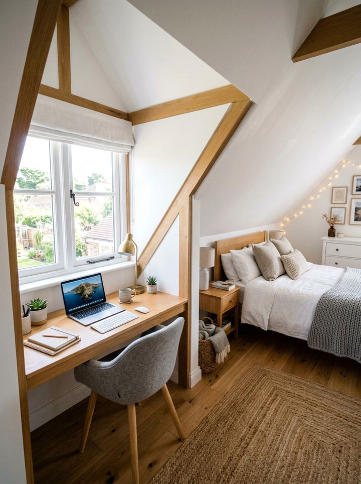 Bedroom dormer window desk - 30 oddly shaped bedroom ideas