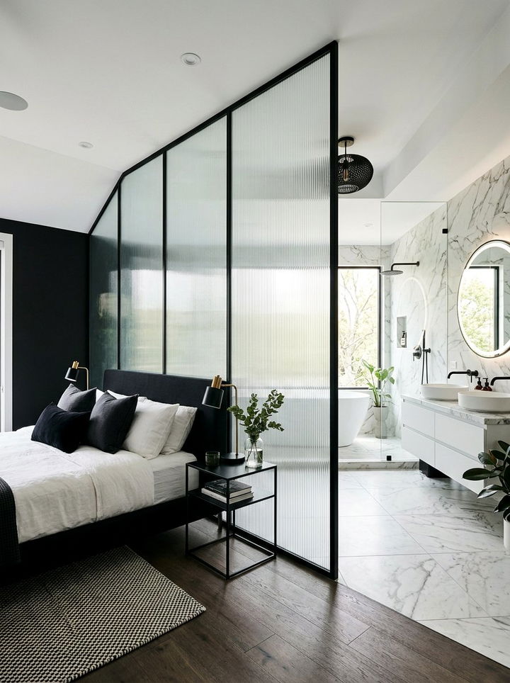 Bedroom glass partition wall - 30 oddly shaped bedroom ideas