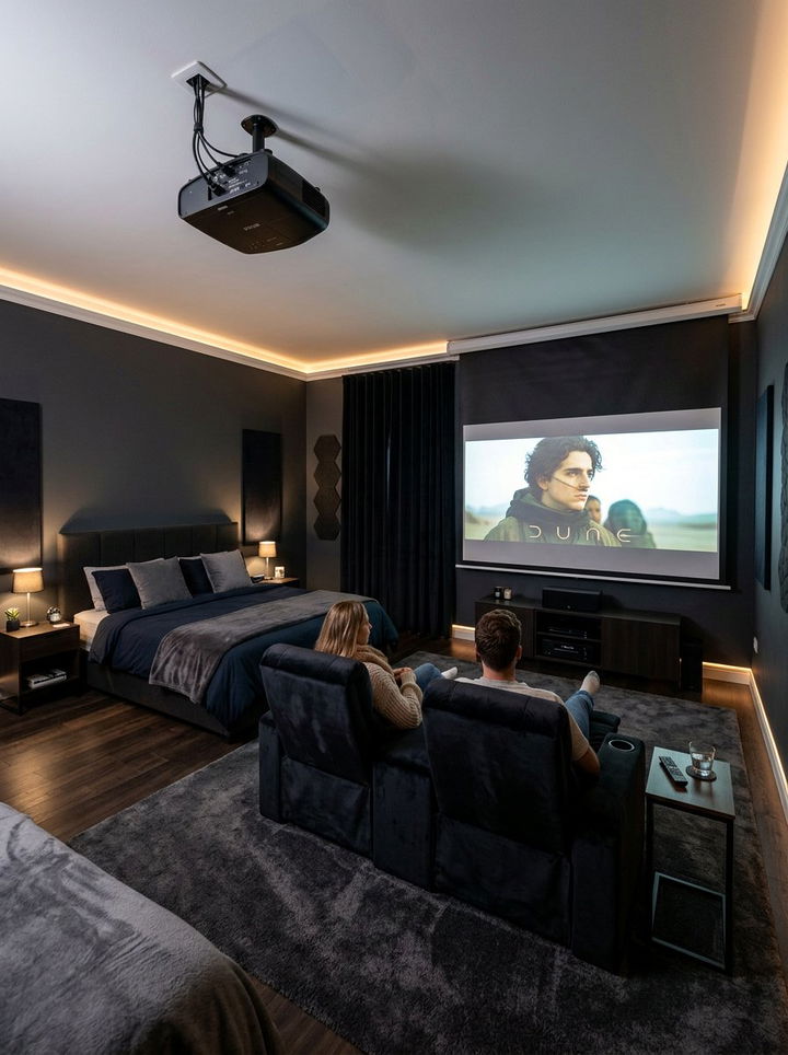 Bedroom projector screen - 30 bedroom tv ideas