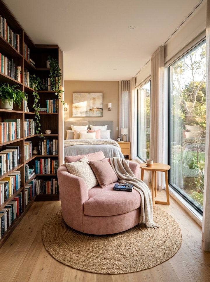 Bedroom swivel chair reading spot - 30 bedroom with sitting area ideas