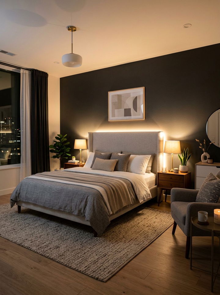 Bedroom with ambient LED lighting - 30 apartment bedroom ideas