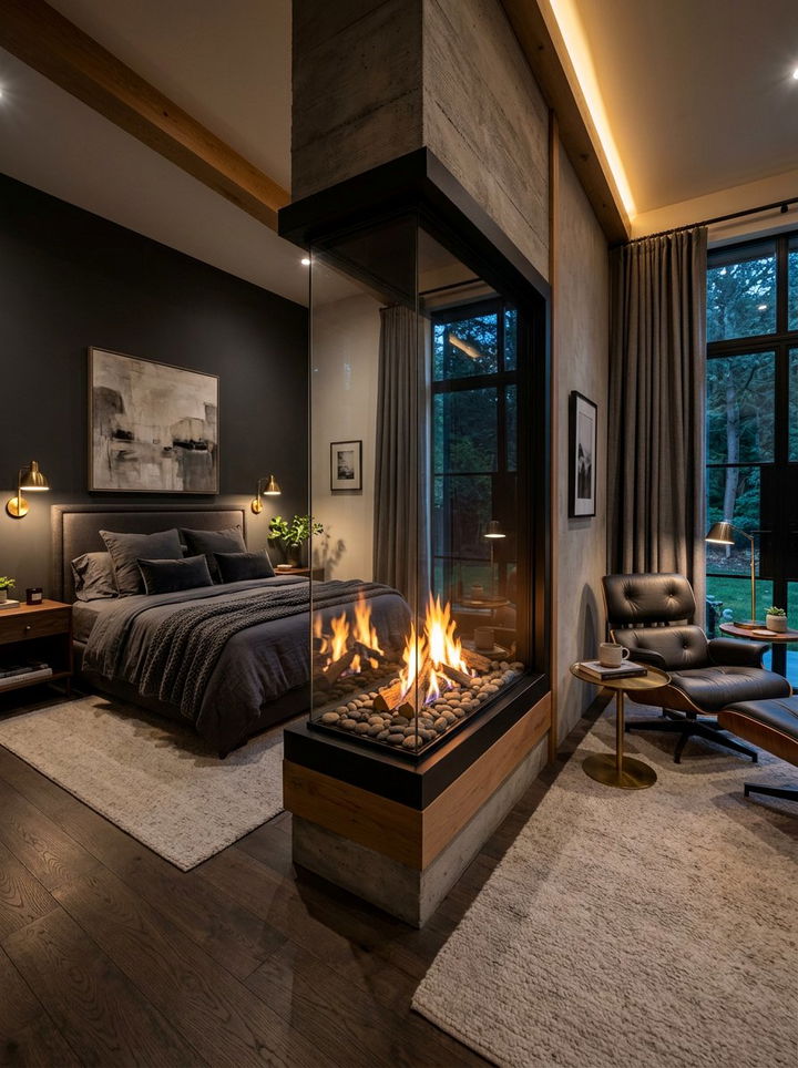 Bedroom with fireplace - 30 open plan bedroom ideas