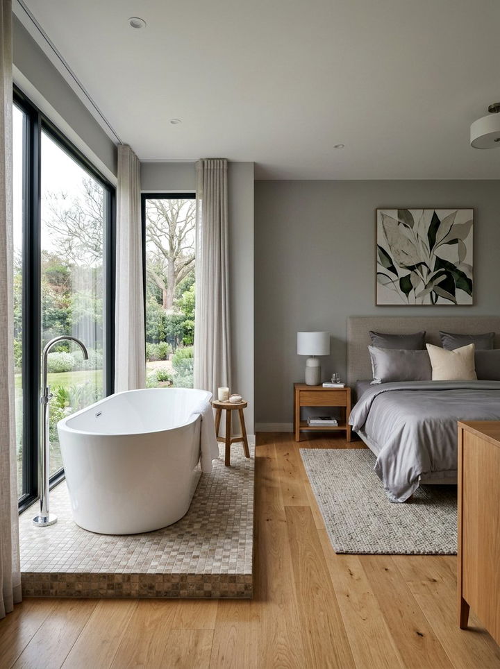 Bedroom with freestanding tub - 30 open plan bedroom ideas
