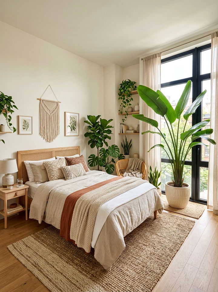 Bedroom with large indoor trees - 30 apartment bedroom ideas