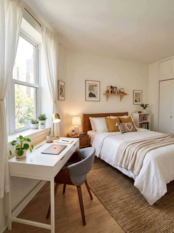 Bedroom with small desk setup - 30 apartment bedroom ideas