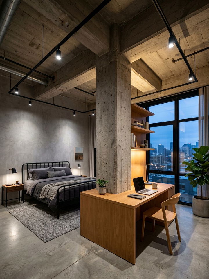 Bedroom with structural columns - 30 oddly shaped bedroom ideas