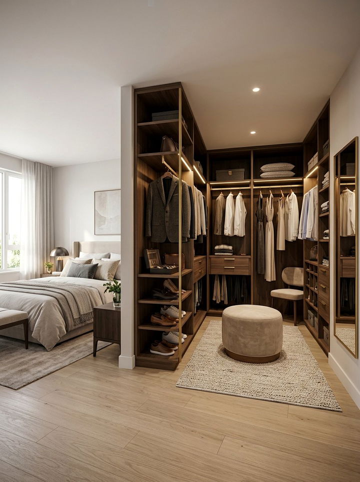 Bedroom with walk in closet - 30 L-shaped bedroom ideas
