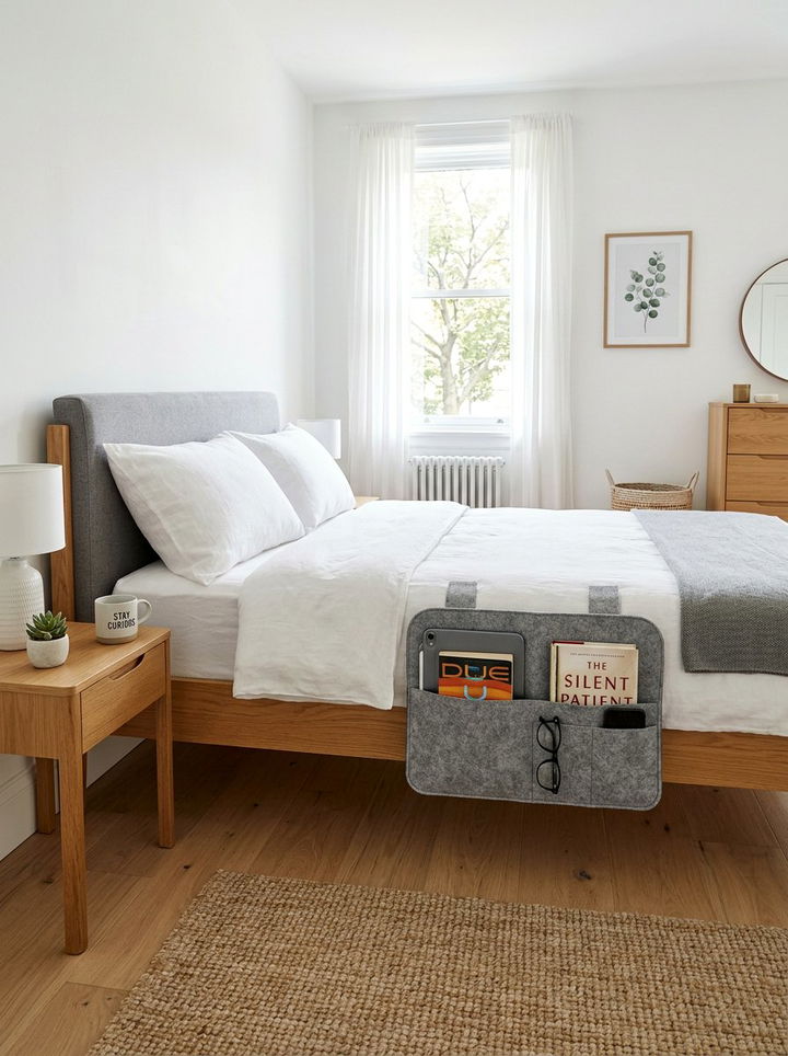 Bedside Caddy Organizer - 30 rental apartment bedroom ideas