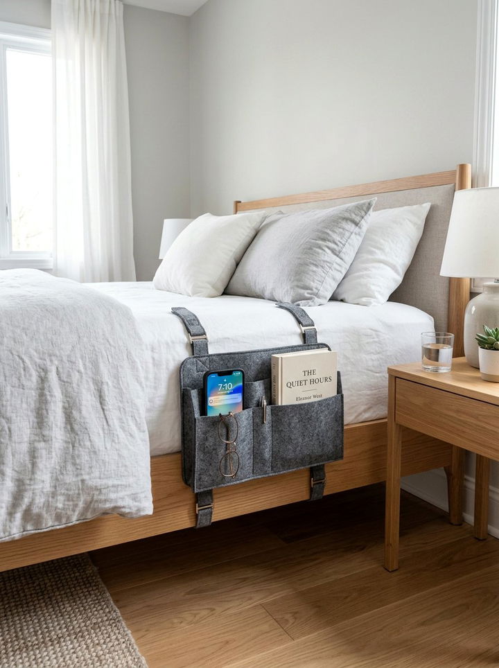 Bedside Caddy Storage - 30 bedroom small space solutions
