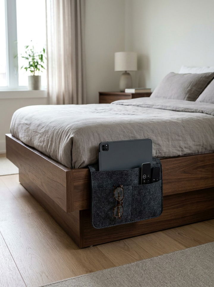 Bedside Pocket Caddy - 30 bedroom organization ideas