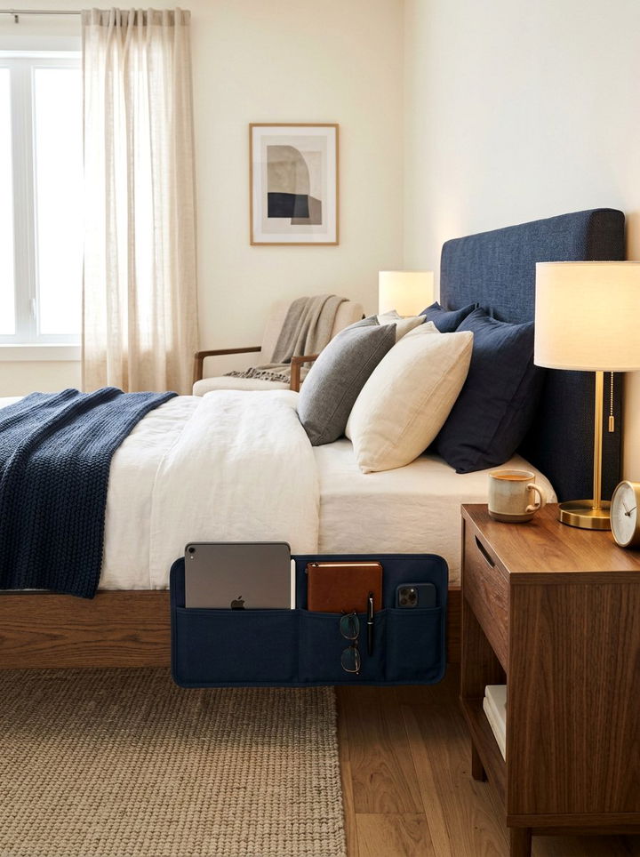 Bedside Pocket Caddy - 30 bedroom hanging storage ideas