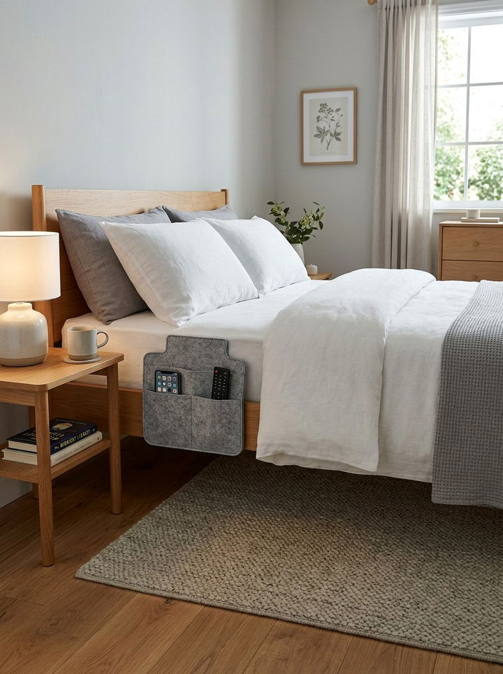 Bedside Pocket Organizer - 30 bedroom creative storage ideas