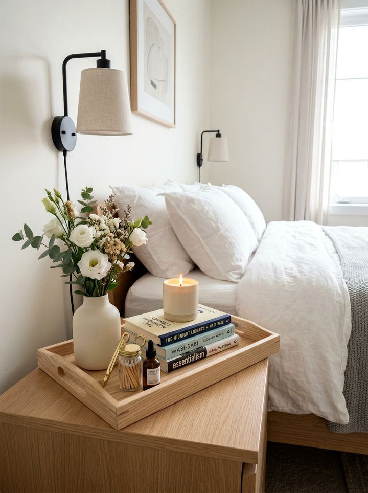 Bedside Table Candle Tray - 30 bedroom candle ideas