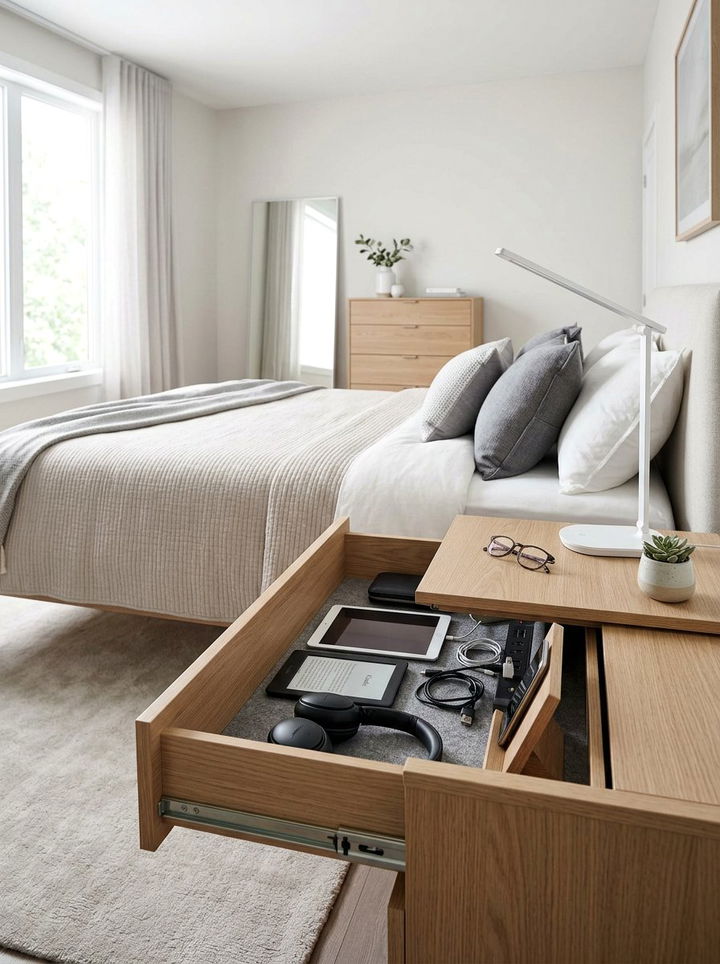 Bedside Table With Hidden Compartment - 30 bedroom concealed storage ideas