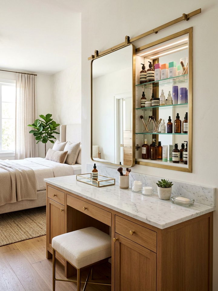 Behind Mirror Storage - 30 bedroom concealed storage ideas