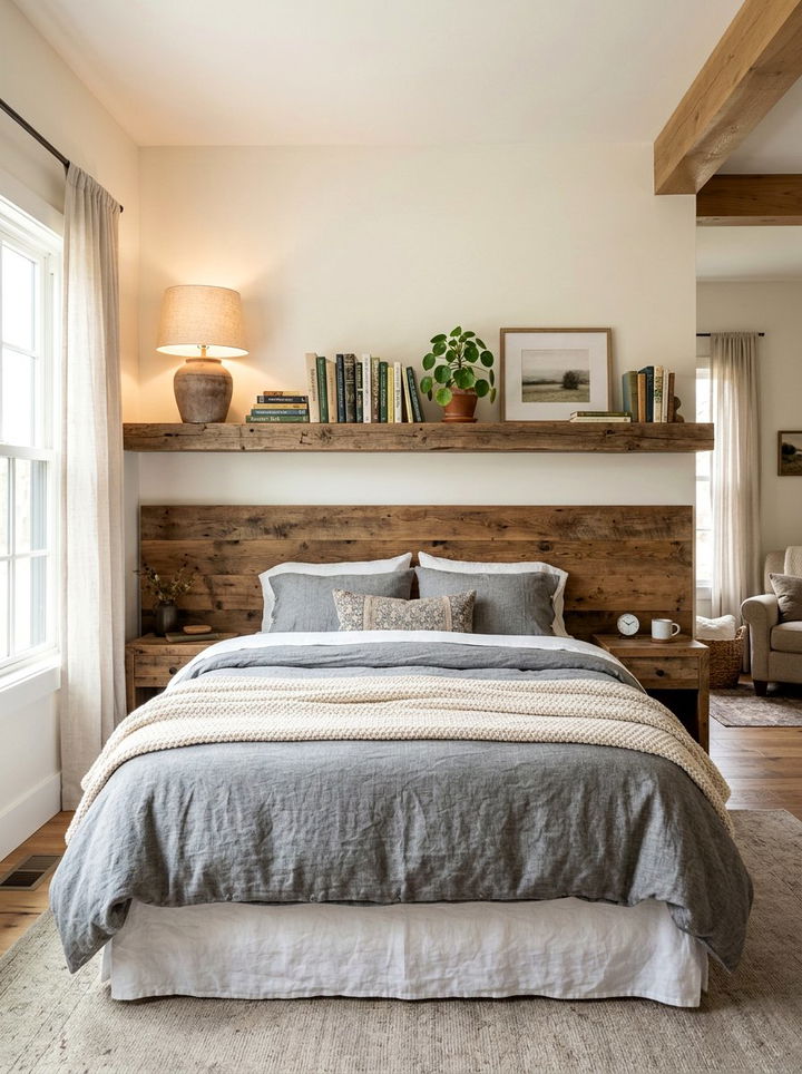 Behind The Bed Headboard Shelf - 30 bedroom wall shelving ideas