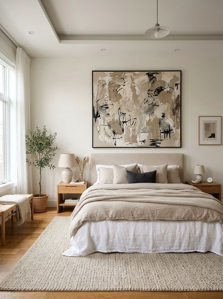 Beige Bedroom With Abstract Art - 30 contemporary beige bedroom ideas