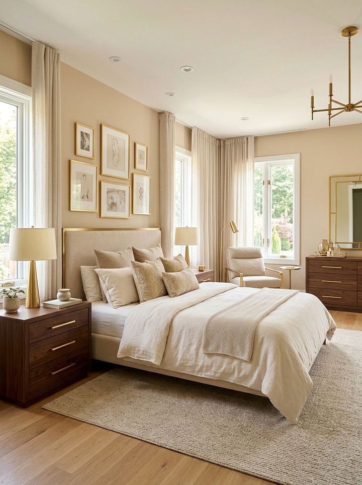 Beige Bedroom With Gold Accents - 30 contemporary beige bedroom ideas