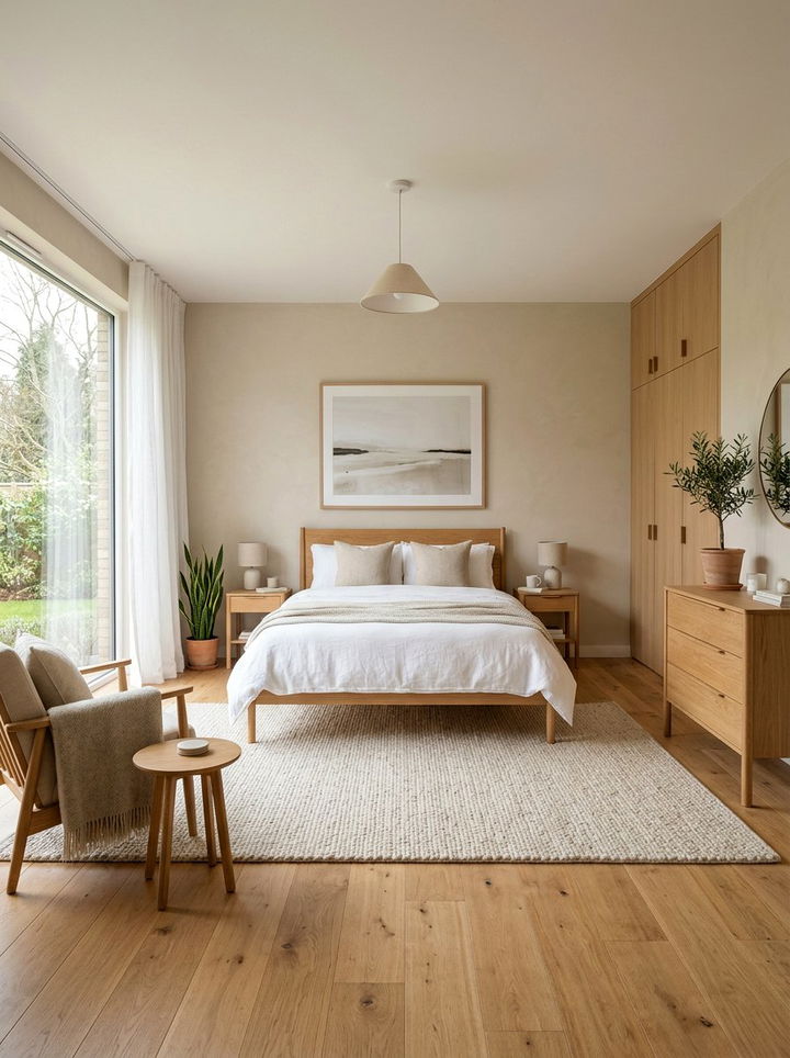 Beige Bedroom With Oak Flooring - 30 scandinavian beige bedroom ideas
