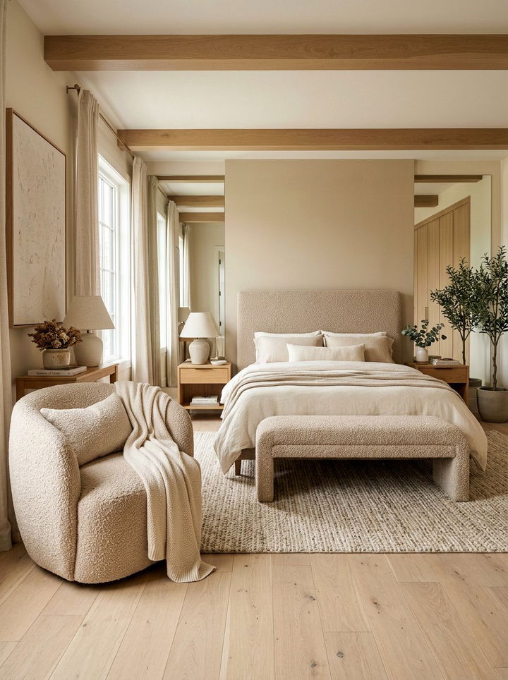 Beige Boucle Bedroom - 30 warm beige bedroom ideas