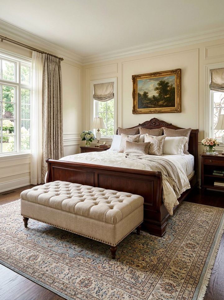 Beige Button Tufted Ottoman Bedroom - 30 traditional beige bedroom ideas