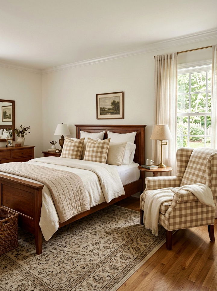 Beige Checkered Pattern Bedroom - 30 traditional beige bedroom ideas