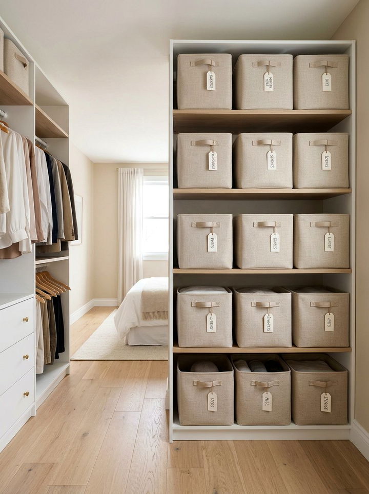 Beige Fabric Storage Bins - 30 beige bedroom accessories ideas