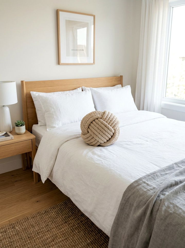 Beige Knotted Decorative Pillow - 30 beige bedroom accessories ideas