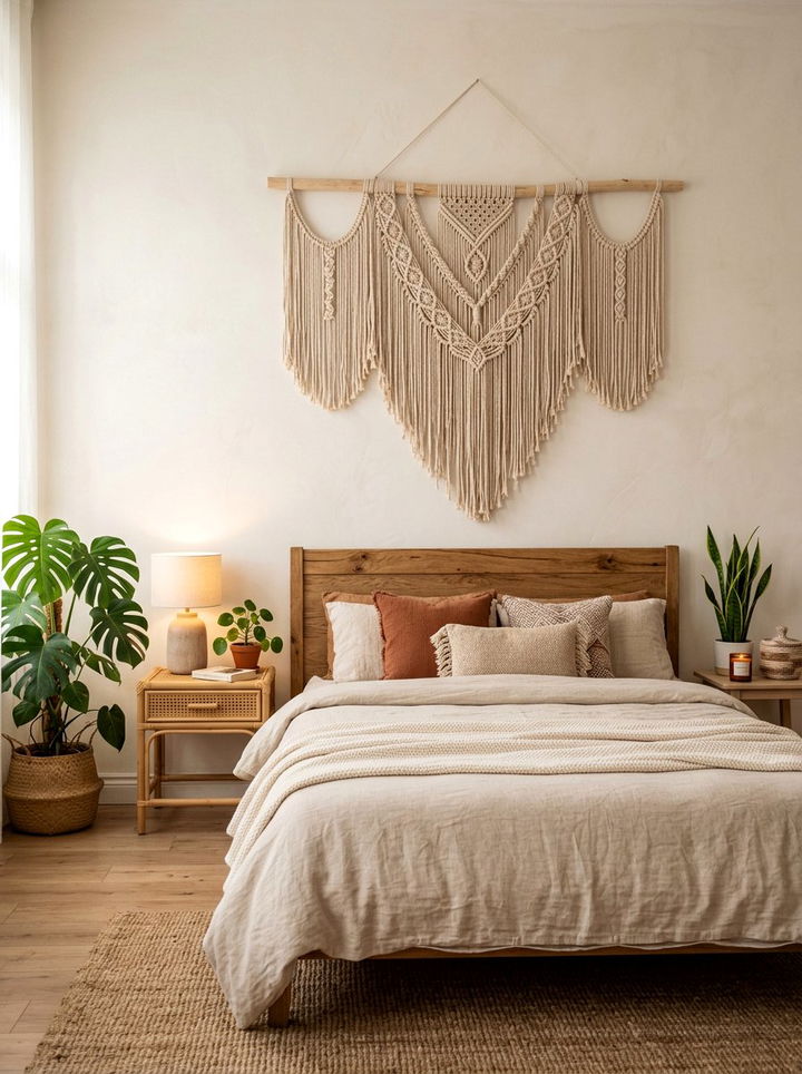 Beige Macrame Wall Hanging - 30 beige bedroom accessories ideas