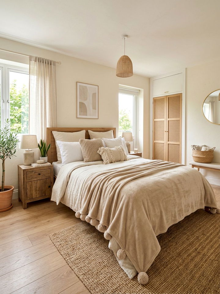 Beige Pom Pom Fleece Blanket - 30 bedroom fleece blankets