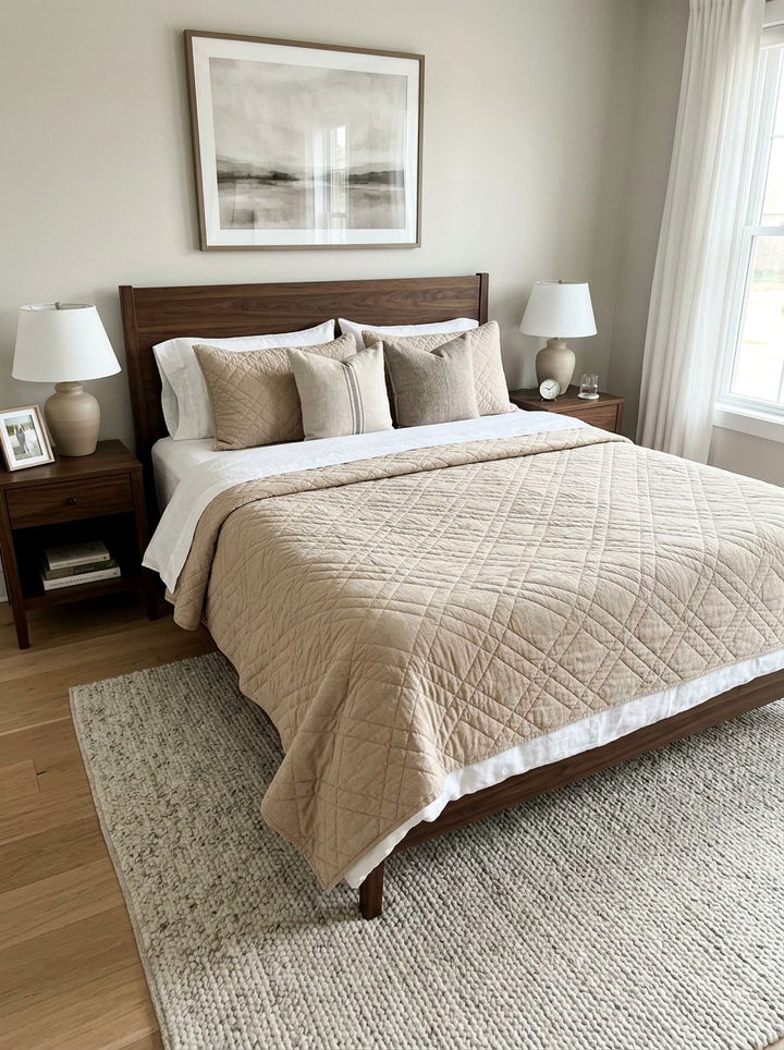 Beige Quilted Bed Coverlet - 30 beige bedroom accessories ideas