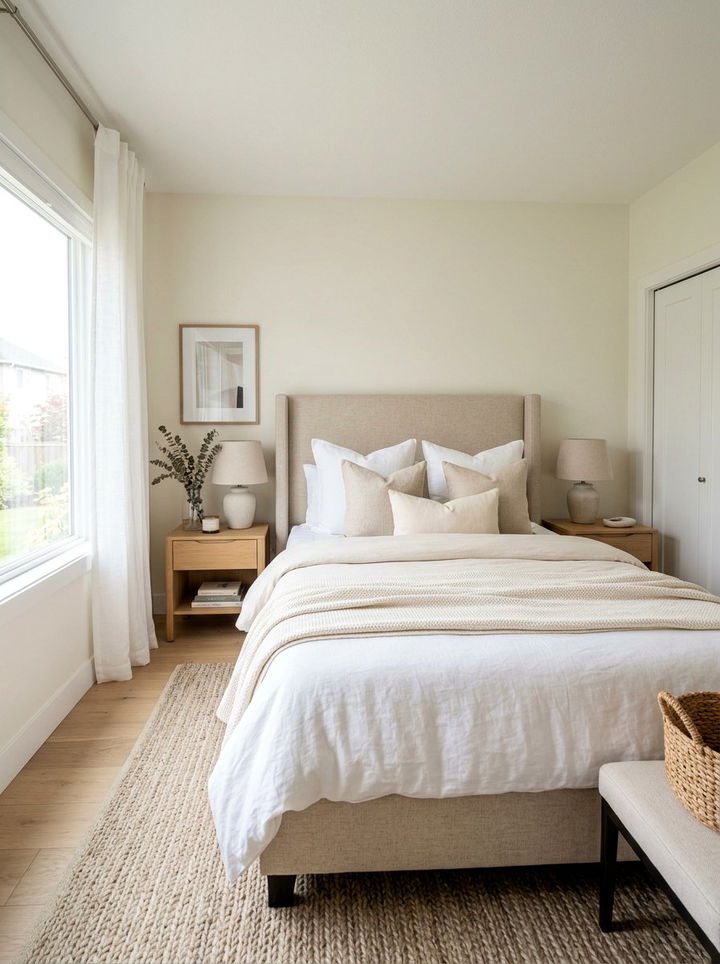 Beige Upholstered Headboard - 30 light academia bedroom ideas