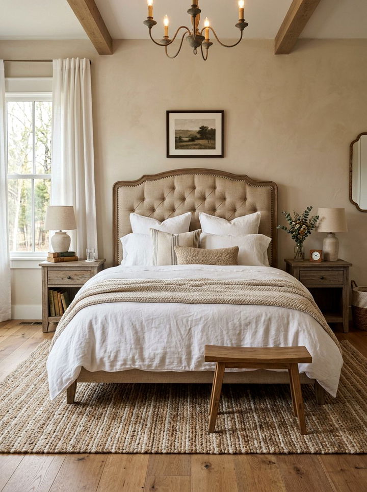 Beige Upholstered Headboard - 30 farmhouse beige bedroom ideas
