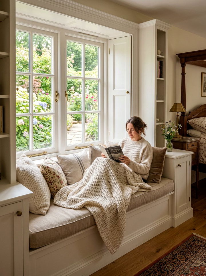 Beige Window Seat Reading Nook - 30 traditional beige bedroom ideas