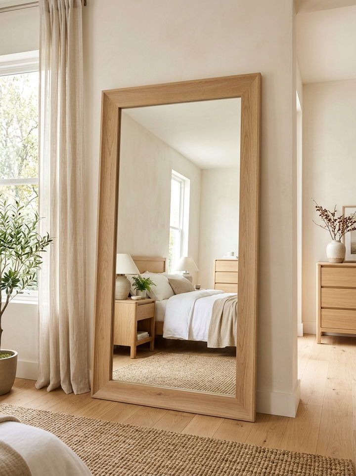 Beige Wood Mirror Frame - 30 beige bedroom accessories ideas