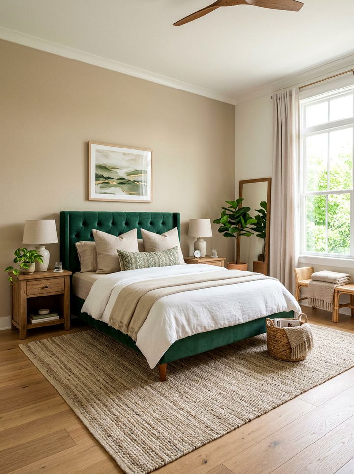 Beige and green bedroom - 30 emerald green bedroom ideas
