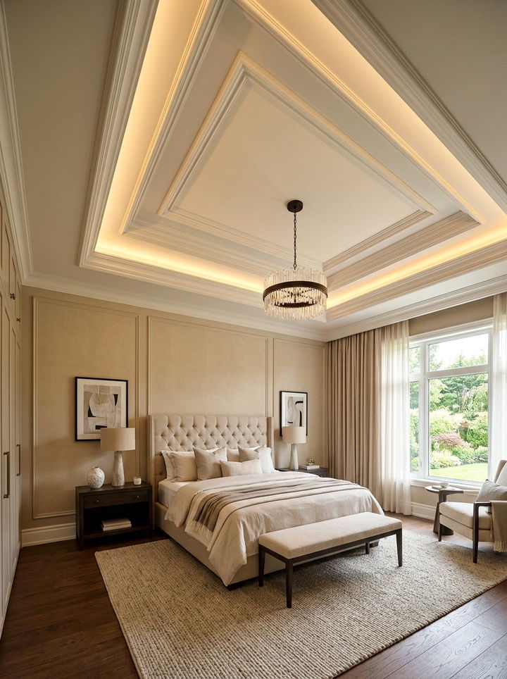 Beige bedroom tray ceiling - 30 modern beige bedroom ideas