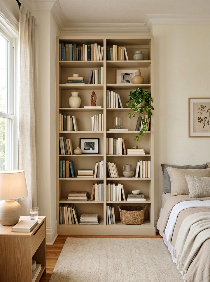 Beige bookcase - 30 beige bedroom furniture ideas