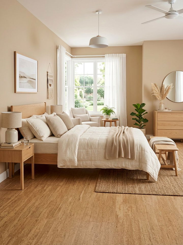 Beige cork bedroom flooring - 30 bedroom cork flooring ideas