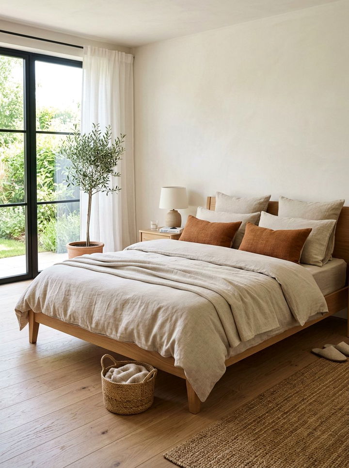 Beige linen bedding set - 30 rust and beige bedroom ideas