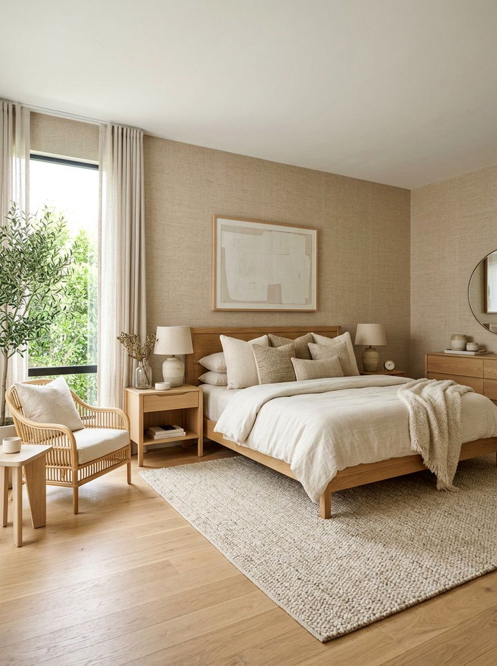 Beige linen wallpaper - 30 bedroom neutral wallpapers