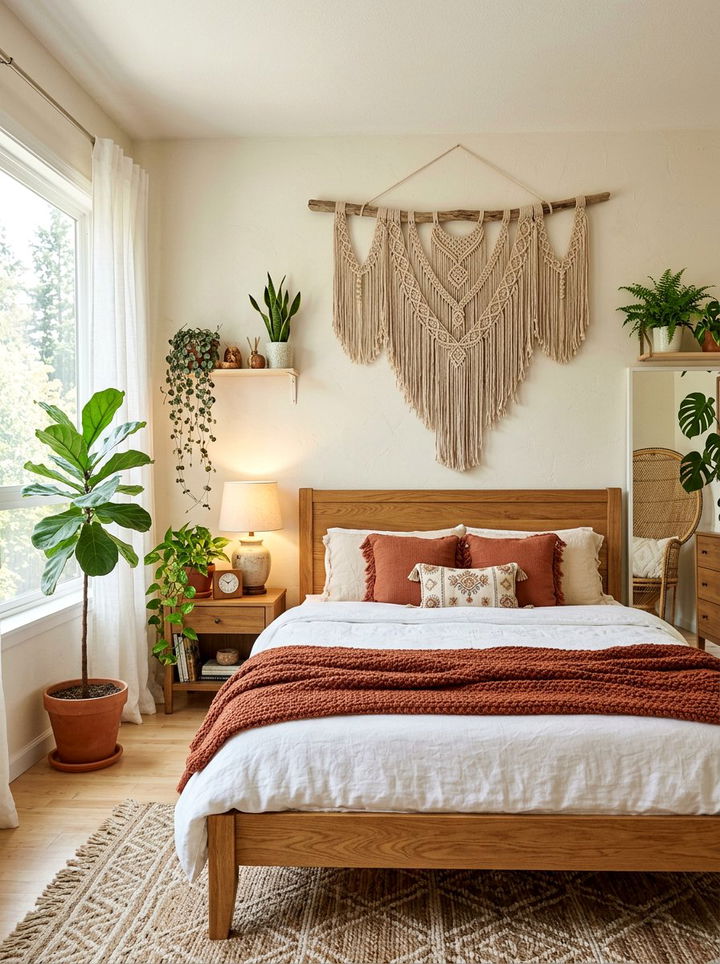 Beige macrame wall hanging - 30 rust and beige bedroom ideas