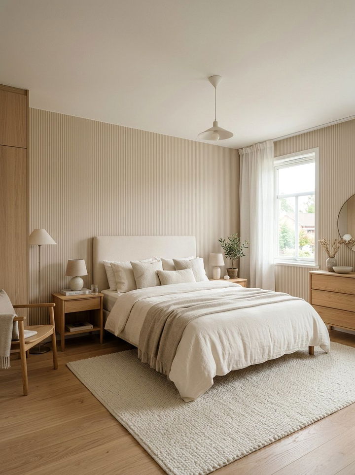 Beige pinstripe - 30 bedroom striped wallpapers