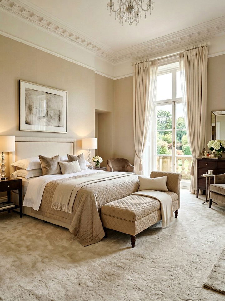 Beige quilted bench - 30 quilted bedroom ideas