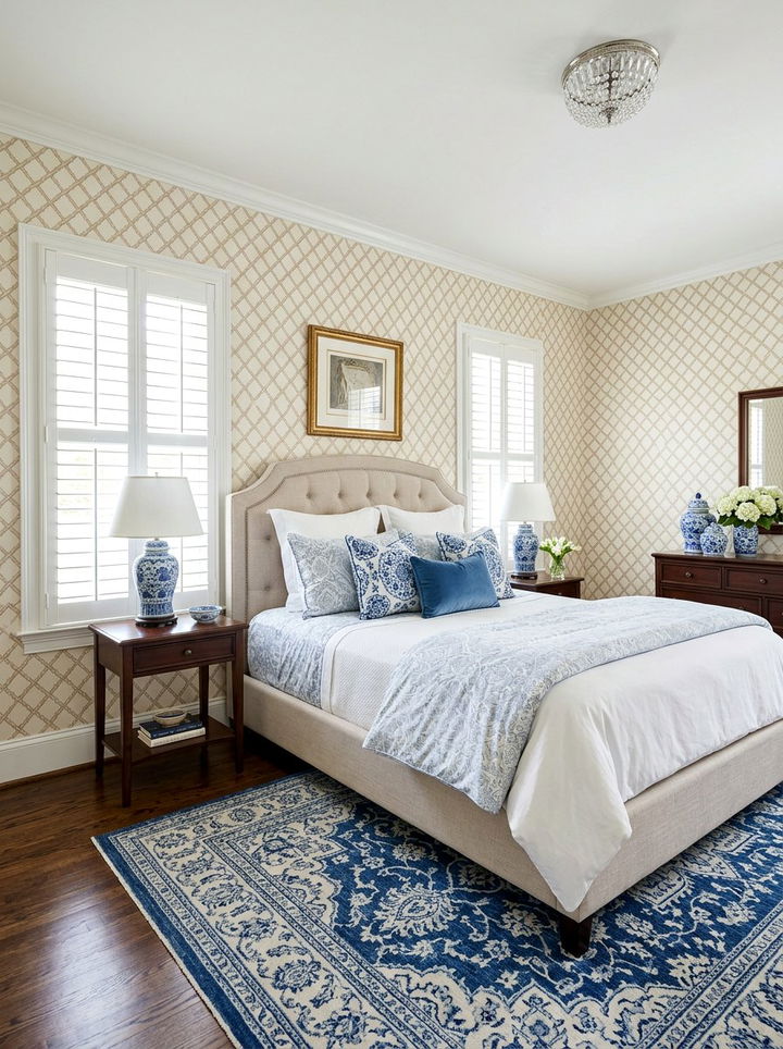 Beige trellis wallpaper - 30 bedroom neutral wallpapers